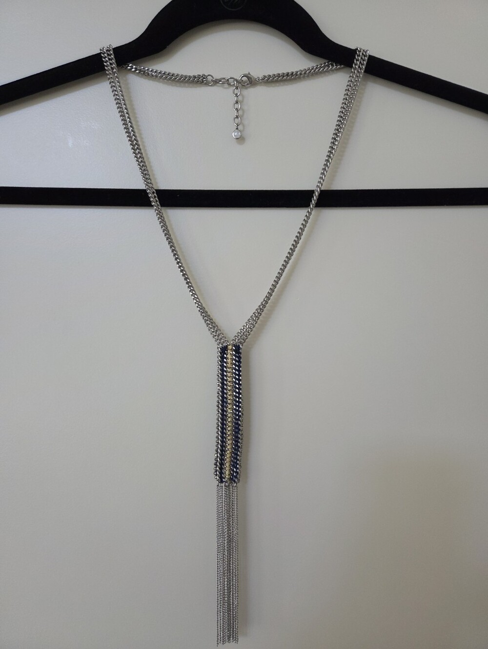 Stella & Dot Tessa Fringe Lariat Tassel Necklace Silver Blue Or Bag Charm